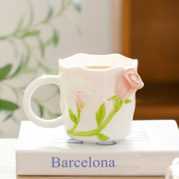 Design Three-dimensional Rose Relief Ceramic Water Cup Ins Ceramic Mug