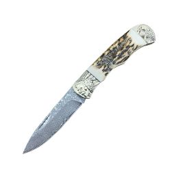 Antler Pocket Outdoor Damascus Folding Knife