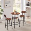 Round bar stool set with shelves, stool with backrest Rustic Brown,23.62''w x 23.62''d x 35.43''h