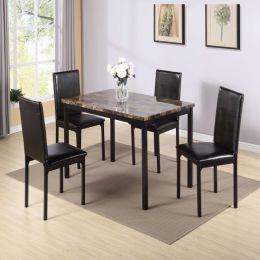 LEAVAN 5 Piece Metal Dinette Set with Faux Marble Top - Black; dinning set; table&4 chairs