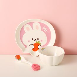 Tableware Set Cute Rabbit Children's Dinner Plate One Person Cup Bowl Creative Compartment Tray Breakfast Plate