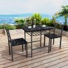 Modern 3-Piece Dining Table Set with 2 Chairs for Dining Room; Black Frame+Printed Black Marble Finish