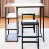 Modern 3-Piece Bar tabies and chairs Set with 2 Chairs for Dining Room; Black Frame+Brown oak board surface+Black cushion