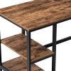 Industrial 55 Inch Wood and Metal Desk with 2 Shelves; Black and Brown