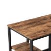 Industrial 55 Inch Wood and Metal Desk with 2 Shelves; Black and Brown