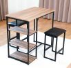 Modern 3-Piece Bar tabies and chairs Set with 2 Chairs for Dining Room; Black Frame+Brown oak board surface+Black cushion