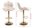 Chrome Footrest and Base Swivel Height Adjustable Mechanical Lifting Velvet + Golden Leg Simple Bar Stool; Set of 2; Ivory