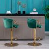 Set of 2 Bar Stools; with Chrome Footrest and Base Swivel Height Adjustable Mechanical Lifting Velvet + Golden Leg Simple Bar Stool-Green