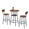 Round bar stool set with shelves, stool with backrest Rustic Brown,23.62''w x 23.62''d x 35.43''h