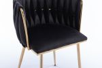 Dining Chair; Thickened fabric chairs with wood legs; Set of 2; Black