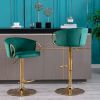 Set of 2 Bar Stools; with Chrome Footrest and Base Swivel Height Adjustable Mechanical Lifting Velvet + Golden Leg Simple Bar Stool-Green