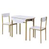 TOPMAX Modern 3-Piece Round Dining Table Set with Drop Leaf and 2 Chairs for Small Places; Golden Frame+Faux White Granite Finish