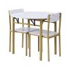 TOPMAX Modern 3-Piece Round Dining Table Set with Drop Leaf and 2 Chairs for Small Places; Golden Frame+Faux White Granite Finish