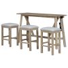 TREXM Multipurpose Home Kitchen Dining Bar Table Set with 3 Upholstered Stools(Natural Wood Wash)