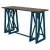 TOPMAX Rustic Counter Height 5-Piece Dining Set; Wood Console Table Set with 4 Stools for Small Places; Walnut+Blue