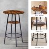 Round bar stool set with shelves, stool with backrest Rustic Brown,23.62''w x 23.62''d x 35.43''h