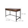 Industrial Grained Wooden Computer Desk with 2 Drawers; Brown and Black