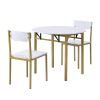 TOPMAX Modern 3-Piece Round Dining Table Set with Drop Leaf and 2 Chairs for Small Places; Golden Frame+Faux White Granite Finish