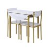 TOPMAX Modern 3-Piece Round Dining Table Set with Drop Leaf and 2 Chairs for Small Places; Golden Frame+Faux White Granite Finish