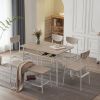 6-Piece Modern Dining Set for Home, Kitchen, Dining Room with Storage Racks, Rectangular Table, Bench, 4 Chairs, Steel Frame - White Oak Color