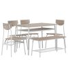 6-Piece Modern Dining Set for Home, Kitchen, Dining Room with Storage Racks, Rectangular Table, Bench, 4 Chairs, Steel Frame - White Oak Color