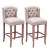 30 Inches Seat Height Bar Chairs Set of 2; Wing Back Farmhouse Nailhead Trim Upholstered Bar stools with Tufted Upholstered ; Cream