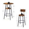 Round bar stool set with shelves, stool with backrest Rustic Brown,23.62''w x 23.62''d x 35.43''h