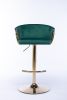 Set of 2 Bar Stools; with Chrome Footrest and Base Swivel Height Adjustable Mechanical Lifting Velvet + Golden Leg Simple Bar Stool-Green