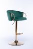 Set of 2 Bar Stools; with Chrome Footrest and Base Swivel Height Adjustable Mechanical Lifting Velvet + Golden Leg Simple Bar Stool-Green