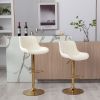 Chrome Footrest and Base Swivel Height Adjustable Mechanical Lifting Velvet + Golden Leg Simple Bar Stool; Set of 2; Ivory