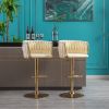 Set of 2 Bar Stools; with Chrome Footrest and Base Swivel Height Adjustable Mechanical Lifting Velvet + Golden Leg Simple Bar Stoo; Ivory