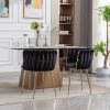 Dining Chair; Thickened fabric chairs with wood legs; Set of 2; Black