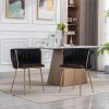 Dining Chair; Thickened fabric chairs with wood legs; Set of 2; Black