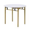 TOPMAX Modern 3-Piece Round Dining Table Set with Drop Leaf and 2 Chairs for Small Places; Golden Frame+Faux White Granite Finish