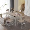 6-Piece Modern Dining Set for Home, Kitchen, Dining Room with Storage Racks, Rectangular Table, Bench, 4 Chairs, Steel Frame - White Oak Color