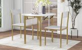 TOPMAX Modern 3-Piece Round Dining Table Set with Drop Leaf and 2 Chairs for Small Places; Golden Frame+Faux White Granite Finish