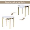 TOPMAX Modern 3-Piece Round Dining Table Set with Drop Leaf and 2 Chairs for Small Places; Golden Frame+Faux White Granite Finish