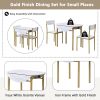 TOPMAX Modern 3-Piece Round Dining Table Set with Drop Leaf and 2 Chairs for Small Places; Golden Frame+Faux White Granite Finish