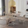 6-Piece Modern Dining Set for Home, Kitchen, Dining Room with Storage Racks, Rectangular Table, Bench, 4 Chairs, Steel Frame - White Oak Color