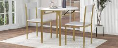 TOPMAX Modern 3-Piece Round Dining Table Set with Drop Leaf and 2 Chairs for Small Places; Golden Frame+Faux White Granite Finish