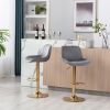 Chrome Footrest and Base Swivel Height Adjustable Mechanical Lifting Velvet + Golden Leg Simple Bar Stool; Set of 2; Grey