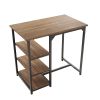 Modern 3-Piece Bar tabies and chairs Set with 2 Chairs for Dining Room; Black Frame+Brown oak board surface+Black cushion