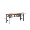 JHX Dining table set 3PC; structural strengthening; industrial style (Rustic Brown; 43.31''L x 27.56''W x 29.53''H)