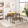 JHX Dining table set 3PC; structural strengthening; industrial style (Rustic Brown; 43.31''L x 27.56''W x 29.53''H)