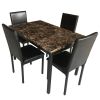 LEAVAN 5 Piece Metal Dinette Set with Faux Marble Top - Black; dinning set; table&4 chairs