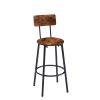 Round bar stool set with shelves, stool with backrest Rustic Brown,23.62''w x 23.62''d x 35.43''h