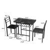 Modern 3-Piece Dining Table Set with 2 Chairs for Dining Room; Black Frame+Printed Black Marble Finish