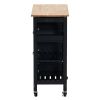 76*37*84cm Three Drawers Three Layers Bronze Color Handle Rubber Wood Log Color Table Top Black Spray Paint Dining Car