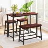 4-Piece Dining Table Set Home Kitchen Table and Chairs Industrial Wooden Dining Set with Metal Frame and 2 Stools+1 Bench; Dark Brown