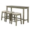 TOPMAX 4 Pieces Counter Height Table with Fabric Padded Stools; Rustic Bar Dining Set with Socket; Gray Green